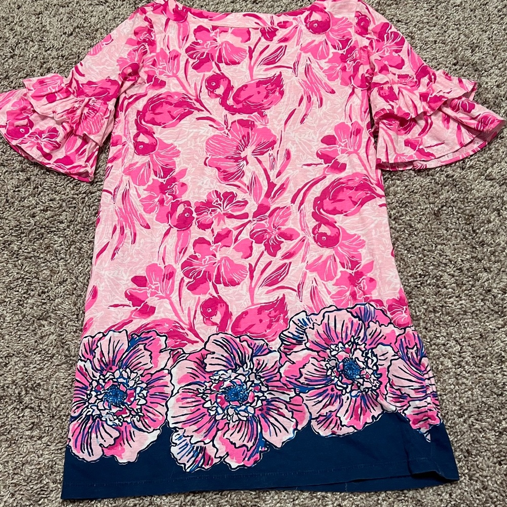 Lilly Pulitzer Girl's Mini Lula Dress in Coral Reef Tint Flamingo